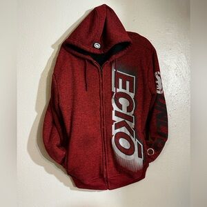 Ecko Unlimited Maroon Red Zip Hoodie with Large Side Logo
